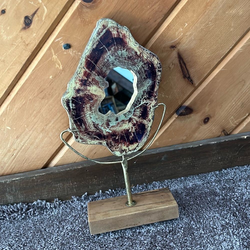 NWT Artisan 13” brown faux agate geode mirror stand decor
